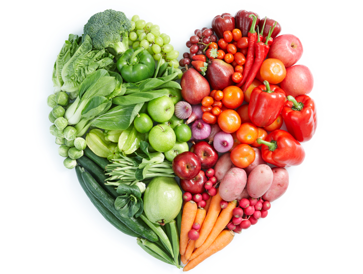 heart shape made from fruits and vegetables